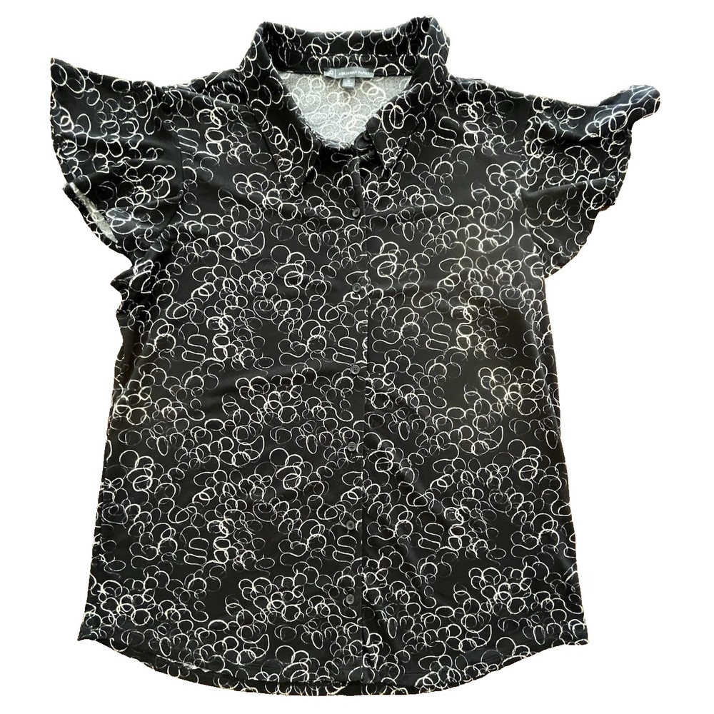Adrianna Papell Womens Top Black Rings Short Sleeve Shirt Stretch Size Medium M